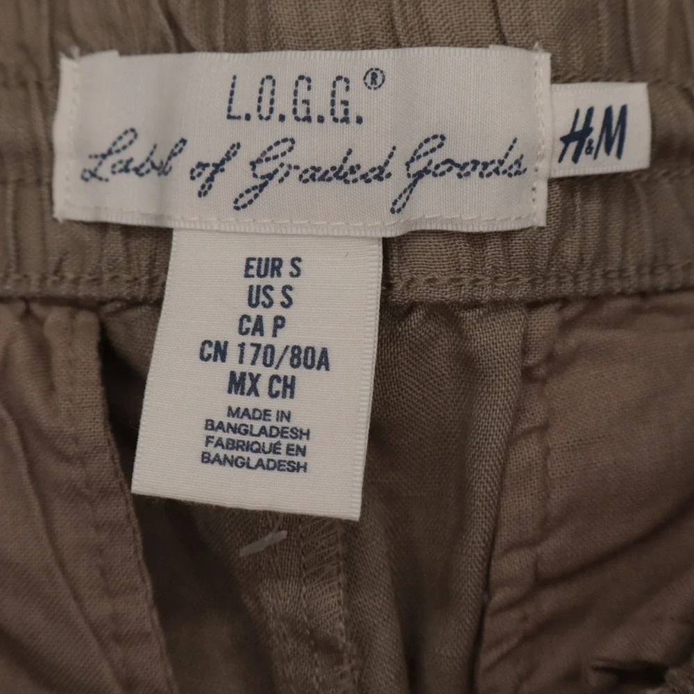 NEW H&M LOGG Womens Size S Khaki Tan Linen Cotton Blend Elastic Waist Pants